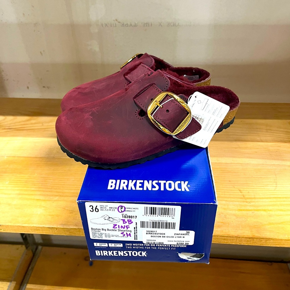 Birkenstock Big Buckle Boston, women’s European 36, US size 5, color Zinfandel